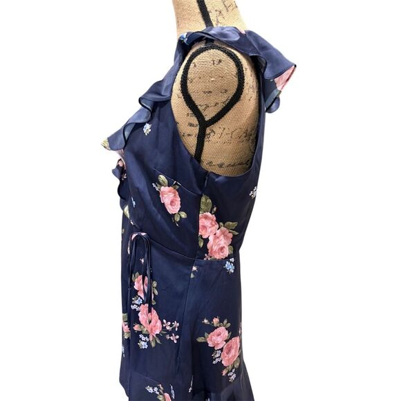 Altar'd State Women's L Blue Floral Sleeveless Ruffle Short Dress - Picture 4 of 12